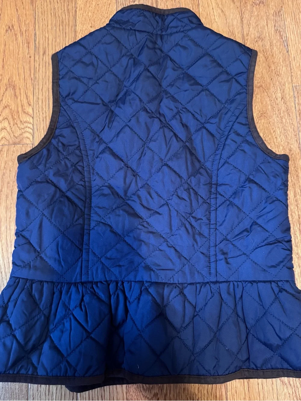 Janie and Jack Navy Quilted Peplum Vest with Brown Trim